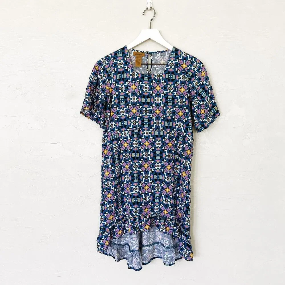 Wrangler Girls Teal Geo Floral High Low Ruffle Dress XXL Rodeo Cowgirl Western